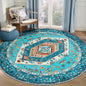 SERISSA Boho Round Area Rug, 5ft Washable Non-Slip Circle Rug, Ultra Soft Oriental Vintage Blue Low-Pile Circular Carpet for Bedroom Entryway Kids Room Office College Dorm Living Room
