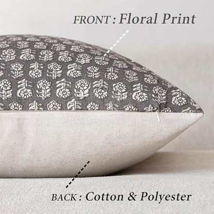 Foindtower Set of 2 Decorative Vintage Floral Print Throw Pillow Covers Neutral Modern Farmhouse Cushion Covers Boho Home Decor for Sofa Couch Chair Bedroom Living Room,22×22 Inch,Rustic Gray