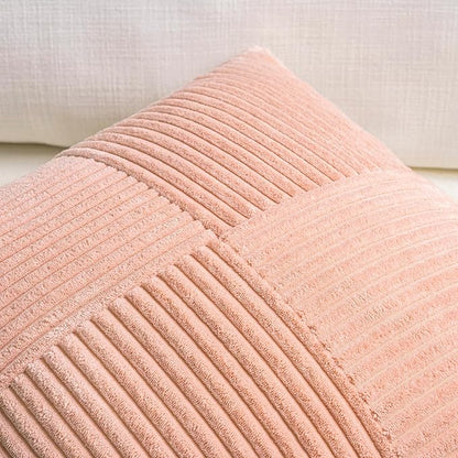 Fancy Homi 2 Packs Peach Decorative Throw Pillow Covers 22x22 Inch for Living Room Couch Bed Sofa, Rustic Farmhouse Boho Home Decor, Soft Corss Corduroy Patchwork Accent Square Cushion Case 55x55 cm