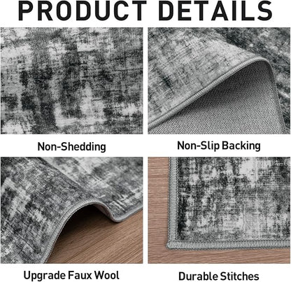 10x14 Area Rugs Washable Rug: Modern Abstract Living Room Rug Soft Anti-Skid Thin Carpet Indoor Floor Non-Shedding Carpets for Bedroom Dining Room Farmhouse Nursery Home Office Black