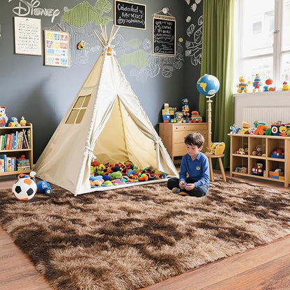 Pionblank Large Area Rug for Living Room 6x9 Feet, Modern Soft Shag Brown Rug, Plush Fuzzy Carpet for Bedroom Girls Boys Room Home Nursery Teens Dorm Decor, Tie-Dyed Coffee