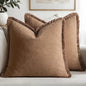 MIULEE Decorative Throw Pillow Covers Neutral Linen Fringe Throw Pillows Euro Shams Set of 2 Brown Boho Farmhouse Cushion Covers for Couch Sofa Bed Living Room Spring Home Decor 26x26 Inch