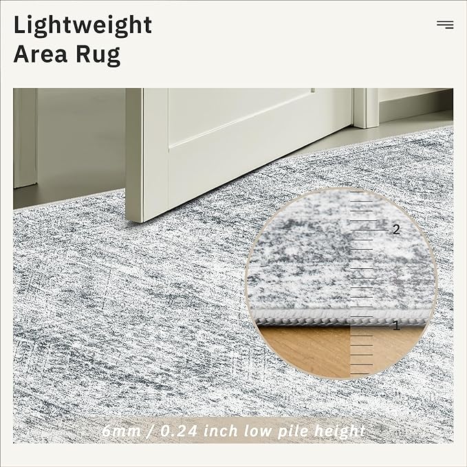 7x9 Area Rug for Living Room Washable Abstract Vintage Soft Thin Indoor Floor Non-Slip Carpet for Bedroom Dining Room Grey