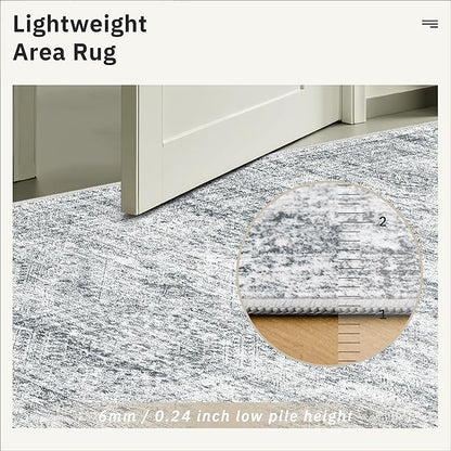 8x8 Grey Round Rug 8ft Living Room Circle Rug Vintage Round Area Rug Non Slip Indoor Carpet for Apartment