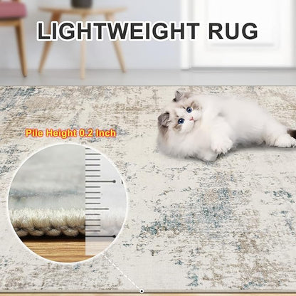 Area Rugs 10x12 Living Room - Washable Rug Modern Abstract Soft Large Neutral Non-Slip Carpet Indoor Floor Thin Carpets for Bedroom Dining Room Farmhouse Nursery Home Office Multi