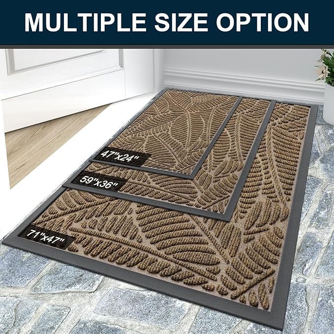 Colorxy Waterproof Doormat, Sturdy Natural Rubber Front Indoor Mat, Non Slip Low Profile Indoor Outdoor Door Mats, Stain and Fade Resistant Floor Mat, Easy Clean Patio Entrance Mat, 47''x24'', Brown