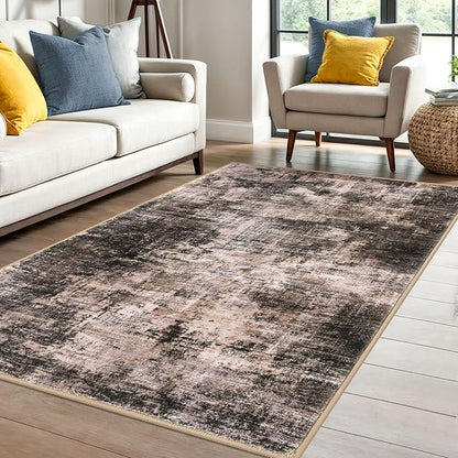 IOHOUZE Abstract Area Rug 4x6 Ft Washable Rugs for Entryway Indoor, Non Slip Small Living Room Rugs Printed Faux Wool Throw Rug, Floor Carpet for Kitchen Nursery Playroom, Brown/Rust