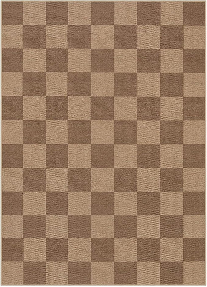 Lahome Colette Checkered Easy Jute Living Room Rugs, 5x7 Large Dining Room Office Carpet Farmhouse Washable Area Rug, Checkerboard Neutral Non Slip Indoor Outdoor Carpet for Bedroom Entry Patio