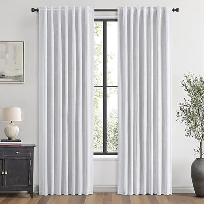 MIULEE 100% Blackout Linen Curtains for Bedroom, Grayish White Solid Luxury Decor Thermal Insulation Room Darkening Drapes for Living Room Nursery Back Tab Rod Pocket 42 x 63 Inches, 2 Panels