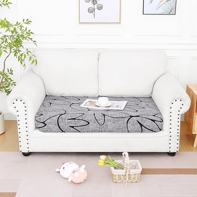 Smiry Printed Couch Cushion Covers, Stretch Soft Couch Covers for Sofa, Washable Non-Slip Sofa Slipcover Furniture Protector for Indoor and Outdoor (Medium,Grey and Black)