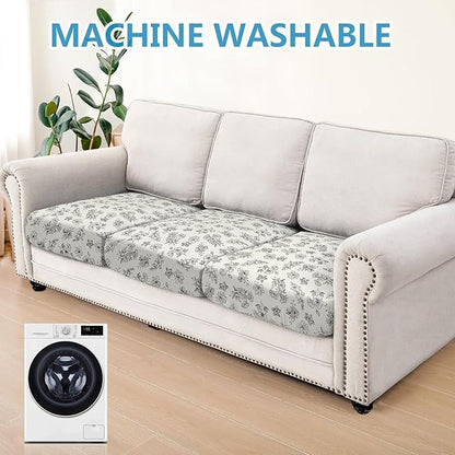 Leather Look Couch Cushion Covers Sofa Seat Slipcovers Sets Couches Furniture Protector for Sectional Armchair Loveseat Pets Kids Stretch Spandex Fabric (3 Cushion Sofa, Beige 01Flower)