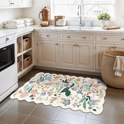 Washable 2x4 Entryway Area Rugs: Vintage Water Resistant Kitchen Rug Non-Slip Durable Doormat Ultra Soft Living Room Bedroom Carpet Indoor Low Pile Floor Mat for Bathroom Dining Room(2x4,Cream)