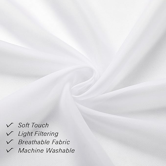Lecloud White Sheer Curtains 72 Inches Long 2 Panels, Light Filtering Voile Drapes for Window/Door, Breathable Rod Pocket Window Treatments for Bedroom Living Room, Each 40" W x 72" L