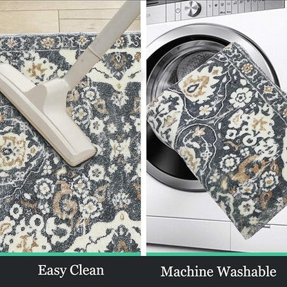 HEBE Hallway Runner Rug 2'x6' Washable Vintage Distressed Area Rugs Non Slip Laundry Rug Runner Boho Floor Carpet Runners for Hallways Entryway Laundry Room Kitchen Bathroom