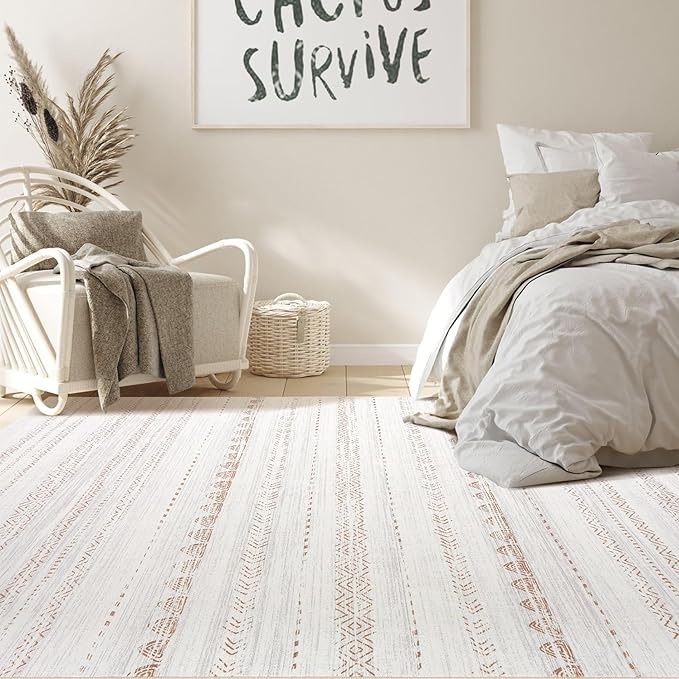 Nakagishi 10x13 Area Rugs Living Room: Washable Boho Large Neutral Soft Farmhouse Rug Stain Resistant Modern Moroccan Non-Slip Indoor Floor Carpet for Bedroom Nursery Kids Playroom Office- Brown