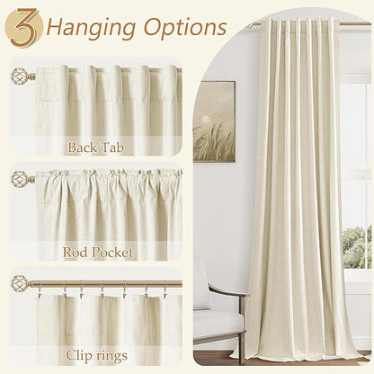 Guken 100% Blackout Curtains 100 Inch Length 2 Panels Set for Living Room Bedroom Back Tab Thermal Insulated Black Out Linen Drapes Room Darkening Window Curtains 100 Inches Long,Warm Beige