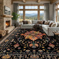 Area Rugs 10'x14' Washable Non-Slip, Floral Vintage Distress Print Pattern Medallion Carpet for Living Room Bedroom Dining Room, Black Colorful Floral Dark Tan