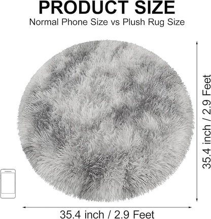 Tie Dye Grey Round Rugs Small 3x3 ft Fluffy Circle Rug Furry Carpet Shaggy Circular Fuzzy Plush Area Rug for Girls Bedroom Kids Room Living Room Nursery Cute Room Decor Pet mat Doormat