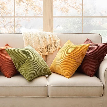 Topfinel Decorative Throw Pillow Covers Cushion Cases, Set of 4 Soft Velvet Modern Double-Sided Designs, Mix and Match for Home Decor, Pillow Inserts Not Included (26x26 inch, Yellow/Orange)