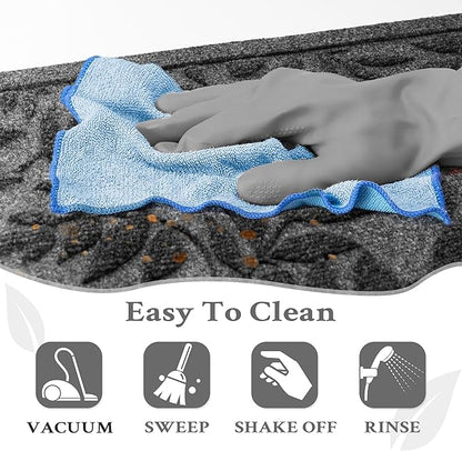 Grey Leaves Outdoor Indoor Entrance Door mat, Absorbent Durable Heavy Duty Welcome Front Door Mat,Thick Natural Rubber Back,Easy Clean Entryway Mat 47x32 Inch, Low Profile