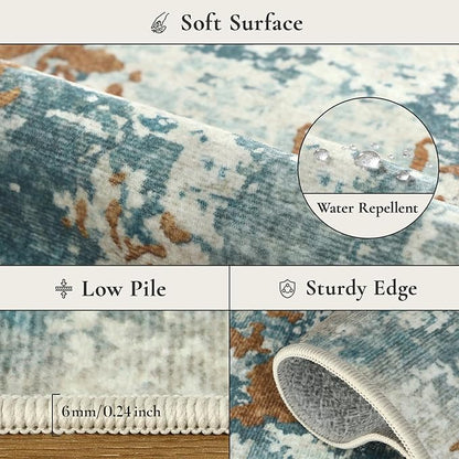 Area Rugs 8x10 for Living Room Bedroom, Modern Abstract Machine Washable Rug, Large Soft Low Pile Floor Carpet with Non Slip Backing for Dining Room, Teal and Terracotta