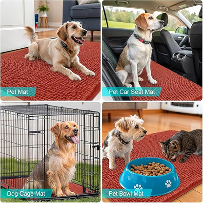 OLANLY Dog Door Mat for Muddy Paws 35x24, Absorbs Moisture and Dirt, Absorbent Non-Slip Washable Doormat, Quick Dry Chenille Mud Mat for Dogs, Entry Indoor Entryway Carpet for Inside Floor, Maple Red