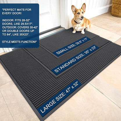 OLANLY Front Door Mat Indoor Outdoor Entrance, Waterproof Heavy Duty Doormat, Fade Resistant, Low Profile, Easy Clean Patio Porch Welcome Floor Mats for Entry, 47x23, Charcoal Grey