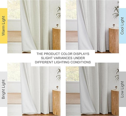 NICETOWN 100% Absolutely Blackout Linen Curtains with Thermal Insulated White Coating, Ivory, W52, 2 Pieces, Noise Reducing Textured Linen Look Curtains for Windows 95 inch Length for Classroom