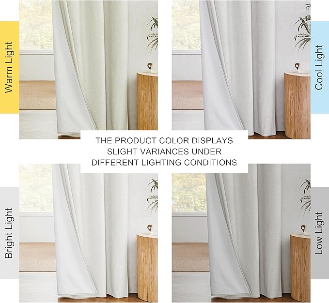 NICETOWN 100% Absolutely Blackout Linen Curtains with Thermal Insulated White Liner, Ivory, W62, 2 Pieces, Noise Reducing Textured Linen Look Curtains for Windows 95 inch Length for Classroom