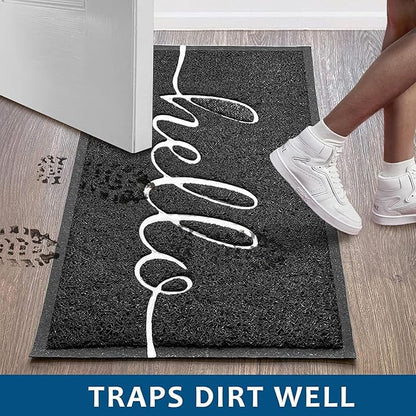 EARTHALL Door Mat Outside Inside Hello Doormat, 30"x17.5", Durable Floor Mat Non Slip Mat Ultra Absorb Mud Easy Clean Front Doormat for Garage, Entryway, Patio, High Traffic Areas, Black