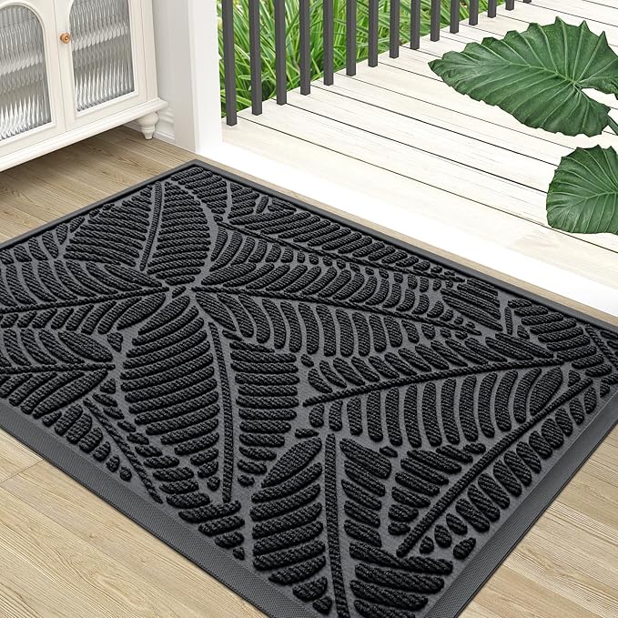 Colorxy Waterproof Doormat, Sturdy Natural Rubber Front Indoor Mat, Non Slip Low Profile Indoor Outdoor Door Mats, Stain and Fade Resistant Floor Mat, Easy Clean Patio Entrance Mat, 71''x23'', Black