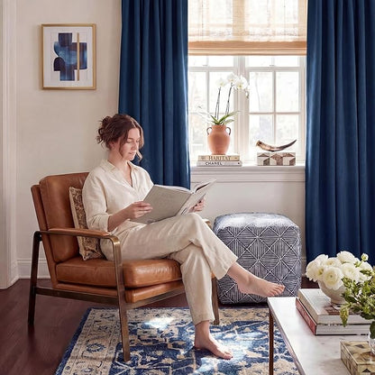 NICETOWN 100% Absolutely Blackout Linen Curtains for Bedroom Living Room, Navy Blue, 52" Wide, 2 Pieces, Privacy Vertical Thermal Insulated Window Drapes 84 inch Long for Shift Workers