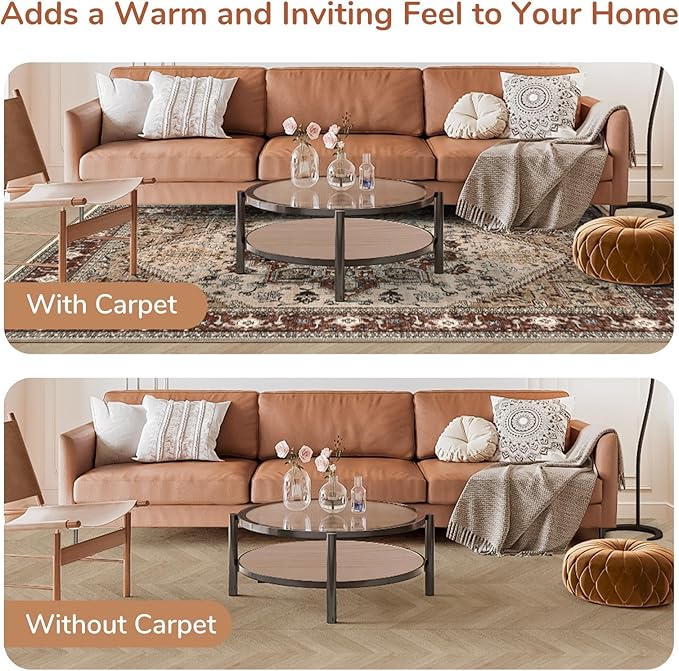 OPPODREAM Soft Area Rugs 3x5, Washable Rugs with Non Slip Backing, Low-Pile Throw 3x5 Carpet, Faux Cashmere 3 x 5 Carpet, Brown