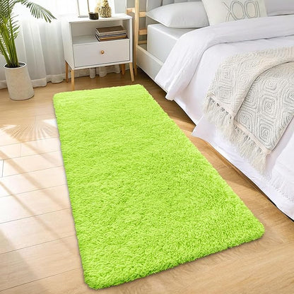 OLANLY 2x5 Machine Washable Runner Rugs for Hallway, Soft Fluffy Shaggy Bedside Rugs for Bedroom, Living Room, Indoor Floor Carpet for Kids Girls and Boys, Home Decor Aesthetic, Lime Green