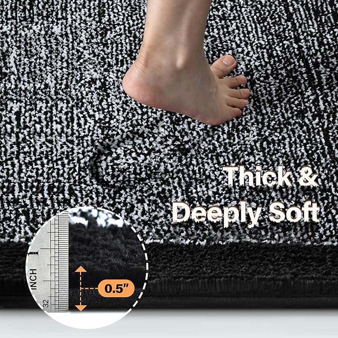 36x24 Large Bathroom Rugs Washable Non Slip, Black Bath Mat for Bathroom Floor Tub, Soft Absorbent Quick Dry Mats for Shower, Bathtub,Home Decor