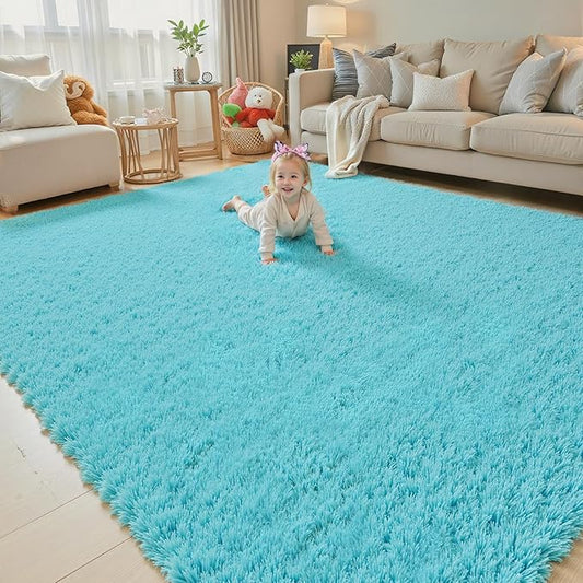 Rugs for Living Room 6x9, Alfombras para Salas Shag Large Plush Soft Area Rug, Shaggy Carpets for Bedroom, Kids Boys Girls Home Decor Aesthetic(Teal Blue, 6 x 9)