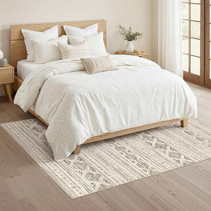 Nakagishi Area Rug Living Room Rugs: 4x6 Soft Machine Washable Boho Neutral Farmhouse Stain Resistant Moroccan Indoor Floor Carpet for Bedroom Nursery Kids Entryway Kitchen Bedside Home- Dark Brown