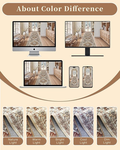 Madane 6x9 Area Rugs for Living Room, Stain Resistant Washable Rugs, Non-Slip Backing Area Rug, Vintage Home Decor Rug for Bedroom (Turmeric/Grey, 6'x9')