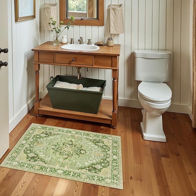 Area Rugs 2'x3' Kitchen Rugs Entry Rug Small Rugs for Entryway Kitchen Bathroom Door Mat Indoor Entrance,Washable Non Slip, Sage Green Yellow