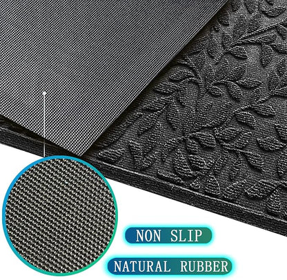 Bulijojo Sturdy Front Entrance Doormats,Durable Heavy Duty Welcome Mat,Thick Absorbent Natural Rubber Non Slip Mat,Easy Clean Entryway Mat Leaves Black, 47" x 32"