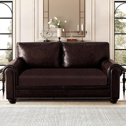 Leather Look Couch Cushion Covers Sofa Seat Slipcovers Sets Couches Furniture Protector for Sectional Armchair Loveseat Pets Kids Stretch Spandex Fabric (1 Cushion Loveseat, Chocolate)