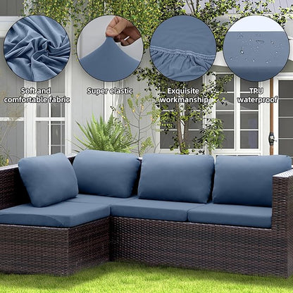 Outdoor Cushion Covers Set,14PCS Patio Furniture Couch Seat Slipcovers, Replacement for Sofa Sectional Chair(Cover，Only)