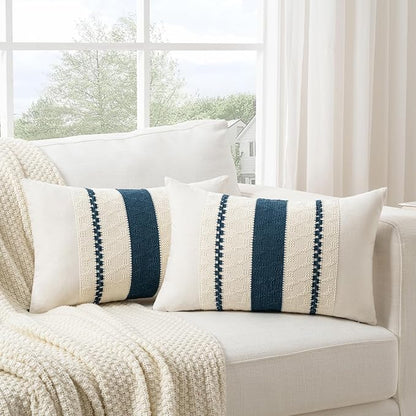 Fancy Homi Set of 1 Boho Teal Lumbar Decorative Throw Pillow Cover 12x20 Inch for Couch Bed Sofa Chair, Modern Organic Farmhouse Home Decor, Soft Cotton Cute Accent Rectangle Cushion Case