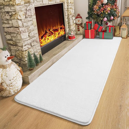 Amearea Modern Soft 2x6 Runner Rug for Hallway, White Fluffy Rug Bedroom Bedside Rugs, Non Slip Washable Memory Foam Carpet for Entrance Kitchen Living Room Decor