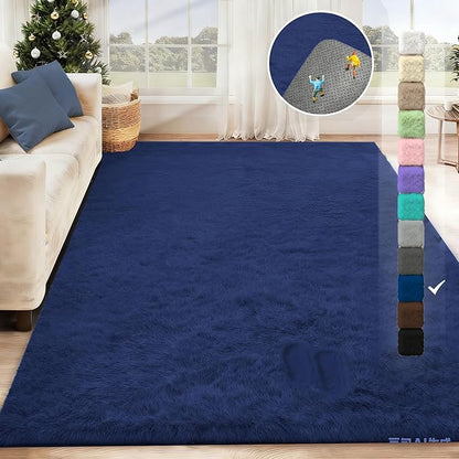 5x7 Area Rug for Living Room: Fluffy Shag Soft Washable Rugs Fuzzy Plush Indoor Carpet for Bedroom Nursery Playroom Dorm Kids Girls Boys Room (Navy Blue, 5'x7')