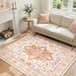 RELEANY Area Rugs 4'x6' Washable Non-Slip, Floral Vintage Distress Print Pattern Medallion Carpet for Living Room Bedroom Dining Room, Light Pink Colorful