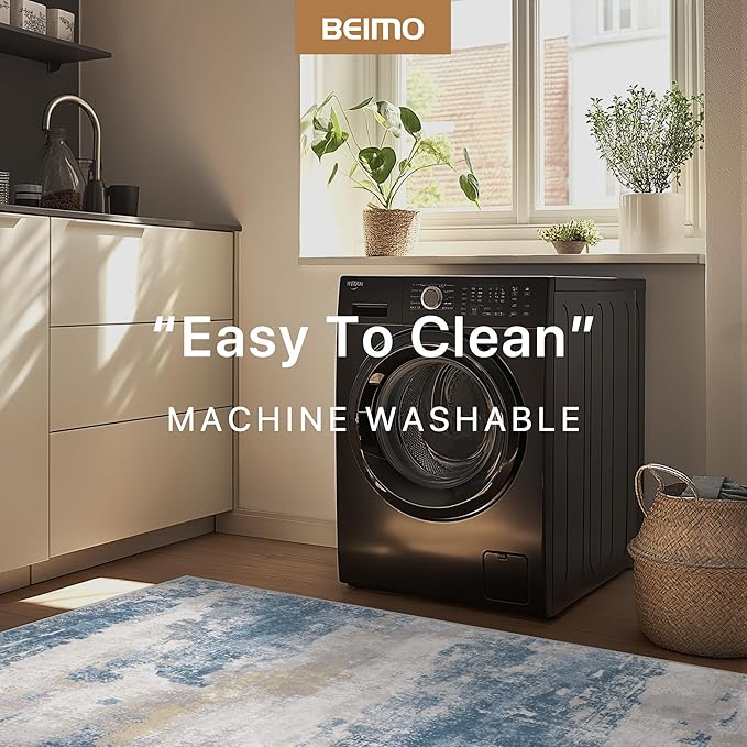 BEIMO Area Rugs 8x10 for Living Room Bedroom, Modern Abstract Machine Washable Soft Blue Cream Rug, Floor Carpet with Non Slip Backing for Dining Room