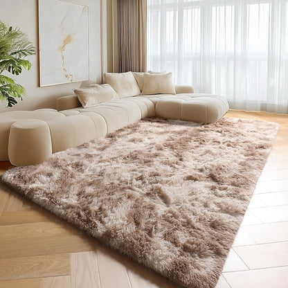 ONASAR 8x10 Area Rugs for Living Room, Tie-Dyed Beige Large Fluffy Bedroom Rug, Soft Plush Thick Shaggy Big Floor Carpet for Kids Boy Girls Teen Dorm Nursery Indoor Home Decor Aesthetic