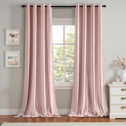 MIULEE Velvet Curtains Baby Pink Elegant Grommet Thermal Insulated Soundproof Room Darkening Curtains/Drapes for Classical Living Room Bedroom Decor 52 x 90 Inch Set of 2