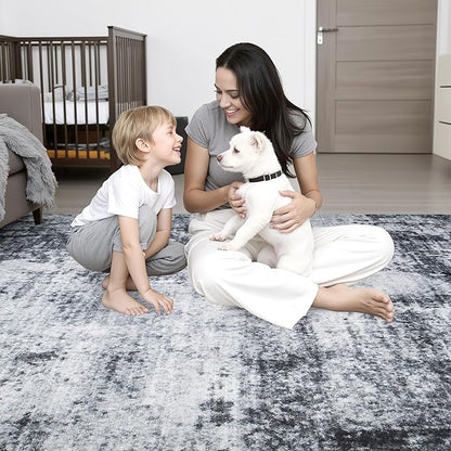 2.6'x8' Runner Rug Washable Rug;Modern Abstract Soft Thin Runner Rug Dark-Black